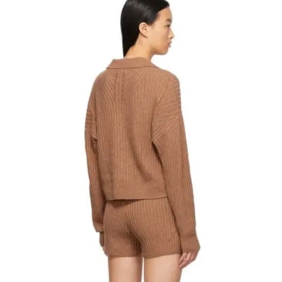 Rag & Bone Maxine Ribbed Knit Polo Sweater Camel | Merino Wool Blend | Size M - Picture 4 of 12